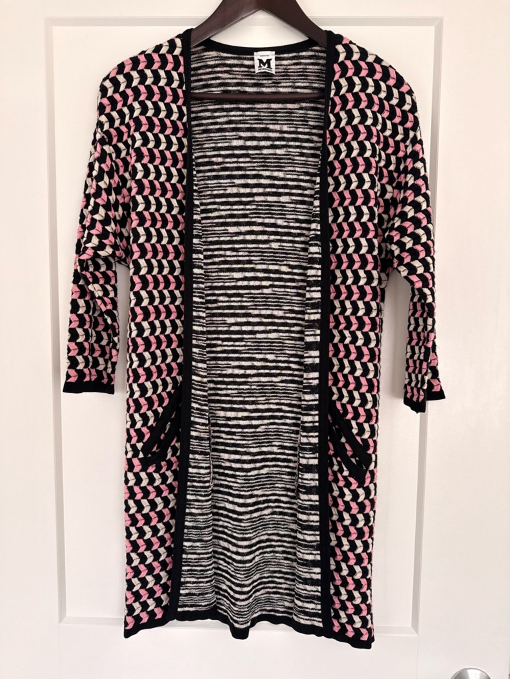 Missoni Striped Knit Top in Black, Cream & Pink